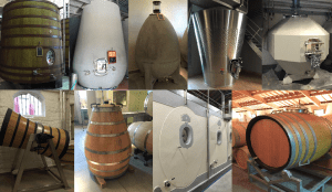 An assortment of the unique fermentation vessels used at various Bordeaux estates.